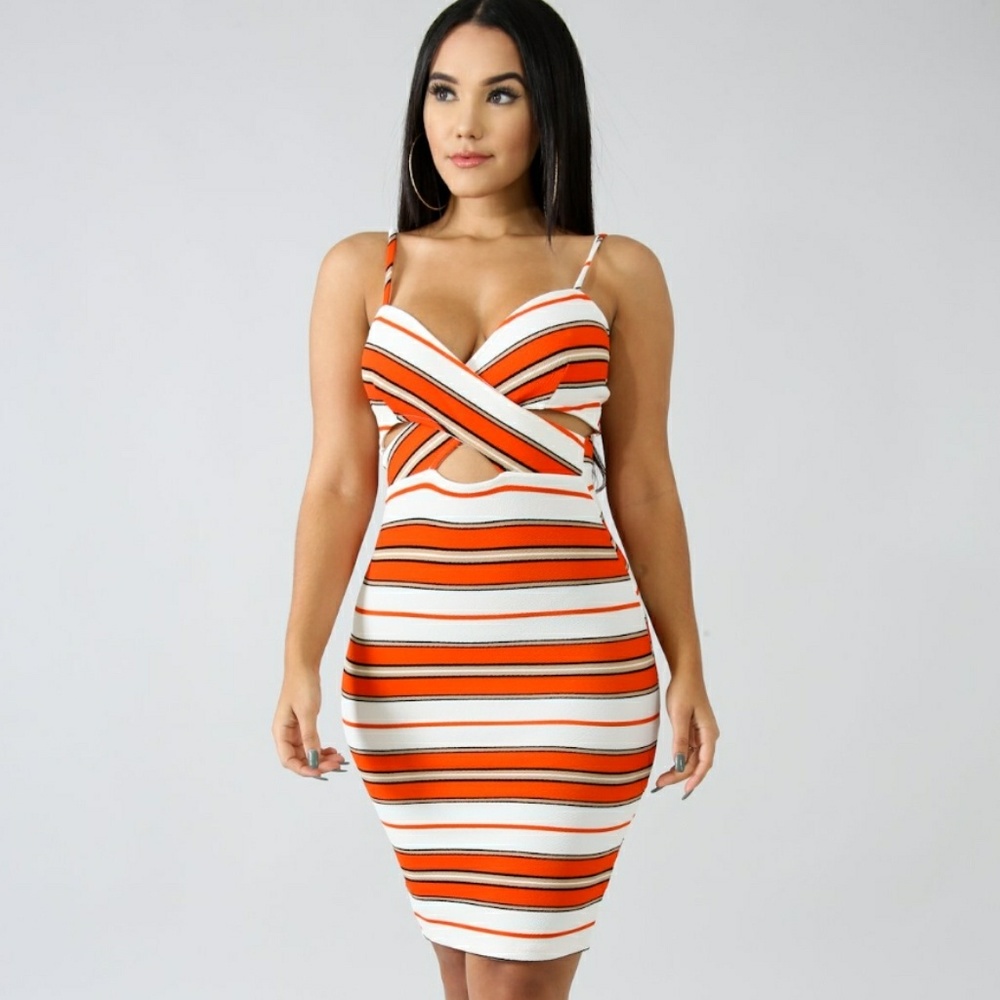 Cross striped body-con dress
